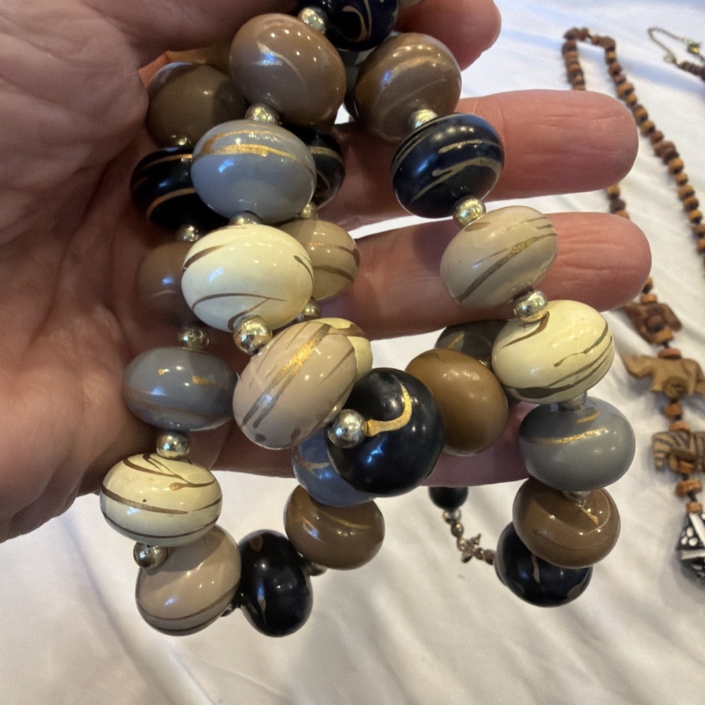 Lot of 5 Boho Statement Necklaces Wood Bead Druzy Pendant Chunky Artisan Jewelry - Picture 9 of 12